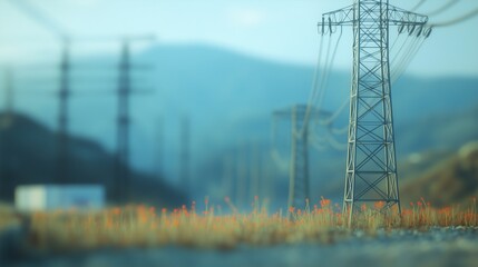 power lines and lights in the dark. a smart electrical pylon is a small electrical pylon. technology