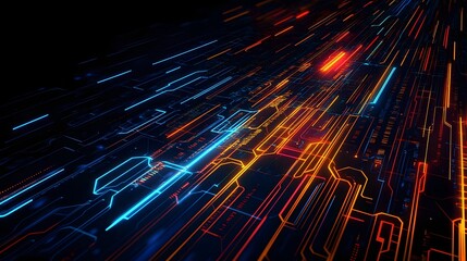 Fototapete - Futuristic abstract background with swirling neon lights vibrant digital energy bursts and a dynamic high speed movement  Colorful techno sci fi and inspired digital or 3D render