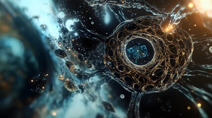 Leinwandbilder - Futuristic digital fractal sphere with glowing interconnected particles in a dynamic cosmic space representing the interconnectivity and complexity of technology science and the universe