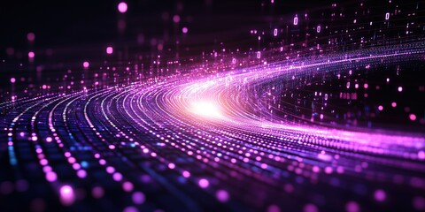 Canvas Print - digital landscape at night with flowing light patterns and binary codes reflecting technology and vi