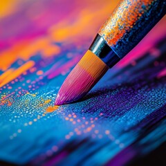 Poster - Colorful Brushstrokes: A Vibrant Painting in Progress, Illustrating the Creative Process with a Macro View of Art Supplies and Abstract Textures