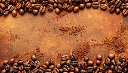 Wall Mural - Coffee beans on wooden background. Top view