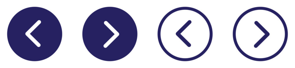 left and right icon set collection. circular backward and forward arrow icons. flat design direction