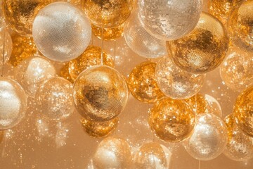 Wall Mural - cluster of disco balls creating a dazzling reflective pattern against a neutral background for minim