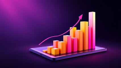 Wall Mural - business 3d tablet virtual growth arrow financial graph on digital technology strategy background wi