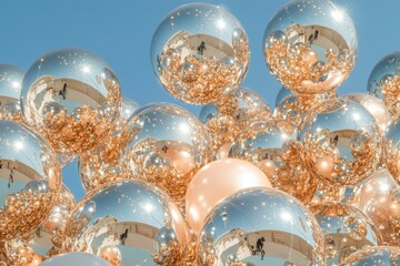 Wall Mural - cluster of disco balls creating a shimmering reflective pattern against a neutral background