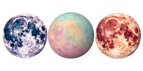 Wall Mural - Beautiful Colorful Celestial Moon Art, Varied Styles, PNG Transparent