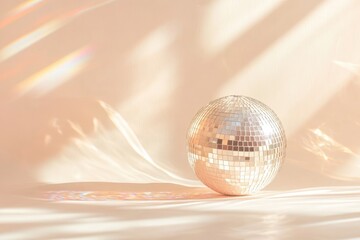 Wall Mural - colorful reflections of a holographic disco ball on a smooth white surface create a minimalist aesth