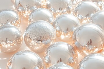 Wall Mural - overlapping disco balls reflecting light and creating mesmerizing kaleidoscopic patterns against a w