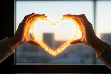 Fototapete - Emotive Neon Heart Display Handheld LED Art with Soft Glow - Mood Lighting for Modern Interiors and Creative Digital Campaigns