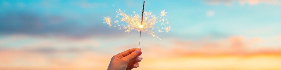 Poster - Captivating Sparkler Glow Against Twilight Sky Light Play and Celebration Imagery for Modern Event Marketing and Festive Digital Campaigns