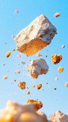 Fototapete - Celestial Stonescape Abstract Floating Rocks with Stardust in Bright Sky - Nature-Inspired Content and Modern Marketing Visuals for Tech and Design Industries