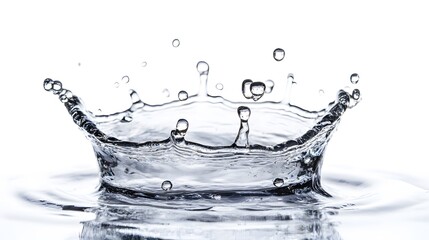 Aufkleber - Minimalist image showcasing isolated transparent water droplets suspended against a clean bright white background  The droplets create a serene calming and visually captivating composition