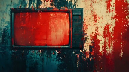 Aufkleber - Striking abstract background with vibrant layers of distressed aged and peeling red and teal paint on a grungy textured wall surface  The intense colors and moody