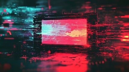 Poster - Striking abstract digital art composition featuring a blend of glitchy distorted elements vibrant colors and futuristic technological aesthetics  The image creates a dynamic surreal