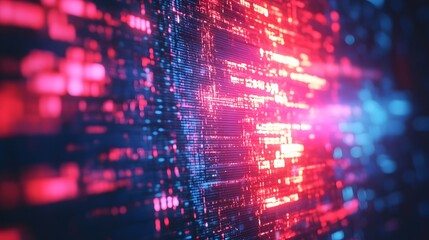 Leinwandbilder - Stunning abstract background with a pulsing luminous matrix of complex digital codes algorithms and data patterns in vibrant shades of red blue and neon  A futuristic hi tech