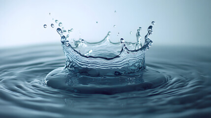 Aufkleber - Stunning close up view of water splash and droplets in dynamic energetic motion on a smooth reflective surface  The image captures the power fluidity and refreshing nature of water