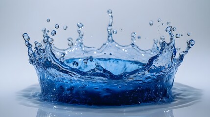 Poster - Stunning image of a dynamic blue water splash filled with flowing droplets and rippling waves capturing the refreshing and energetic essence of the natural environment