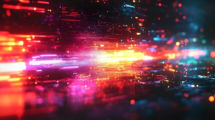 Leinwandbilder - Vibrant abstract motion blur lights and particles forming a futuristic cyber landscape with a dazzling shimmering and psychedelic visual effect