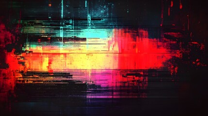 Leinwandbilder - Vibrant and colorful digital glitch effect with flowing energy and surreal futuristic elements in a dynamic abstract landscape  Creative experimental visual art with a modern technological atmosphere