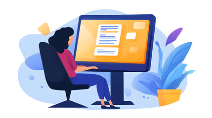 Poster - Young professional man working diligently on computer in modern office workspace focused on digital tasks technology productivity and efficiency