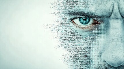 Digital Pixelated Man Face Close Up Portrait