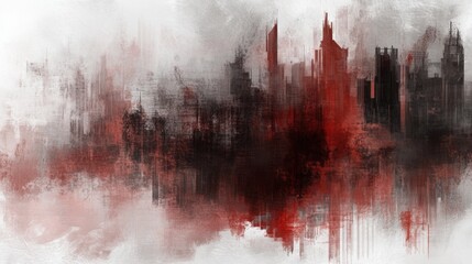 Wall Mural - A painting of a cityscape with red and black colors