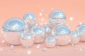 Wall Mural - cluster of disco balls reflecting light on a neutral background creating a sparkling pattern