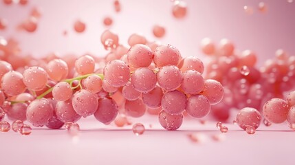 Wall Mural - Luscious pink grapes wallpaper, closeup of fresh, juicy fruit on the vine pink