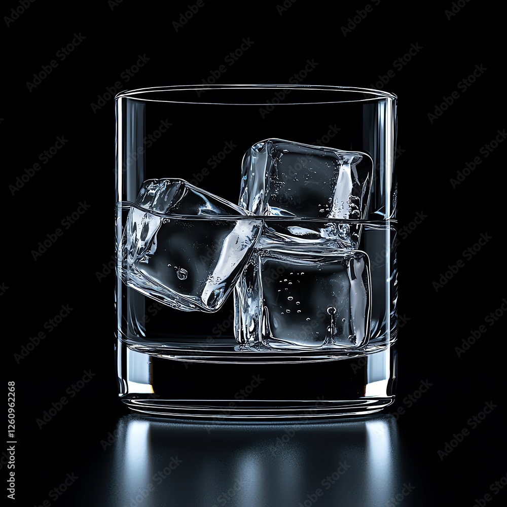 Refreshing sparkling water in a clear glass Chilled water with ice ...