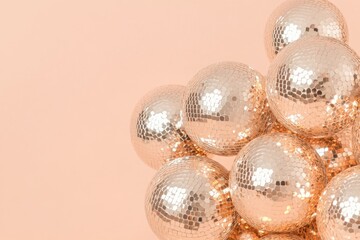 Wall Mural - cluster of disco balls reflecting light on a neutral background creating a vibrant, glittering patte