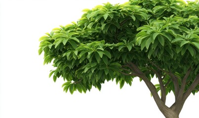 Lush green tree branch, isolated on white, nature background, website design