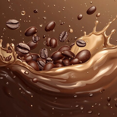 Wall Mural - Dynamic Coffee Beans Splashing into Creamy Milk 