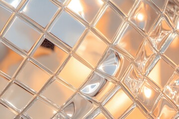 Wall Mural - close-up view of disco ball surface showing intricate mirror tiles and captivating reflections in mi