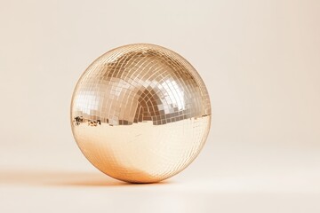Wall Mural - golden disco ball reflecting warm light on a minimal white background in a simple presentation