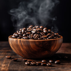 Wall Mural - Freshly Roasted Coffee Beans in a Wooden Bowl 