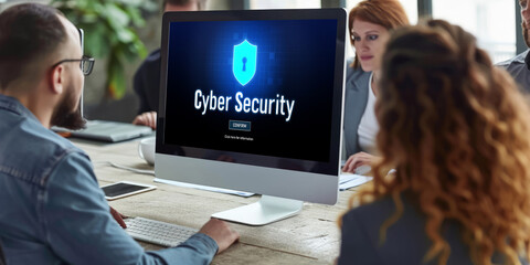 Cyber security system on computer screen protect private information brisk from hacker and cyber attack