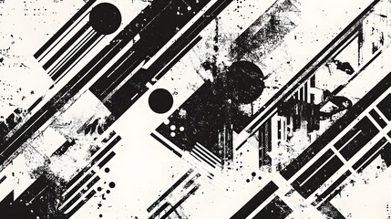 Poster - A striking and contemporary abstract composition featuring bold geometric shapes dynamic lines and textural elements in a high contrast monochrome palette