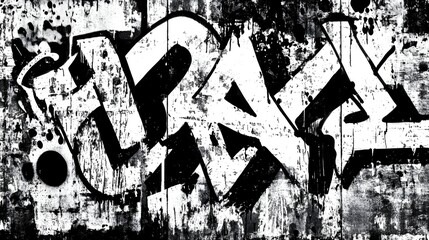 Aufkleber - A striking monochromatic graffiti mural adorns a weathered urban wall showcasing a bold abstract and expressive visual composition with captivating patterns and textures