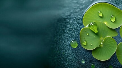 Wall Mural - Leaf with water droplets on it. Minimalistic background.