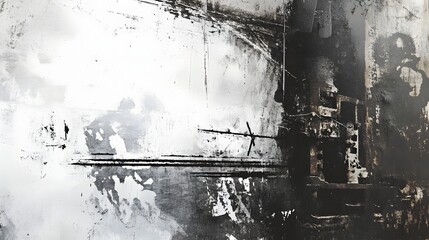 Poster - Abandoned industrial workshop filled with decaying machinery gears and billowing smoke creating a moody atmospheric and vintage inspired monochrome scene