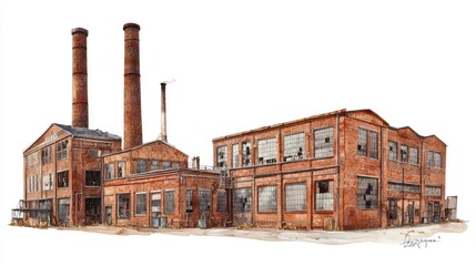 Derelict brick factory, urban decay, illustration