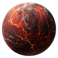 Wall Mural - lava-covered planet with volcanic activity isolated on transparent background