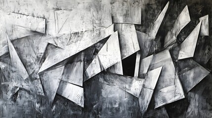 Fototapete - Abstract Geometric Shapes and Patterns in Monochrome Grayscale Composition