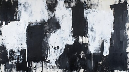 Fototapete - Abstract Monochrome Geometric Painting with Striking Contrast and Composition