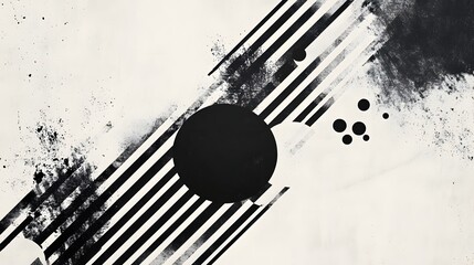 Leinwandbilder - abstract monochrome background with minimal geometric shapes circles and splattered ink in a contemporary expressive and dynamic design