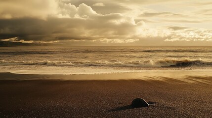 Wall Mural - Ocean sunset beach stone solitude