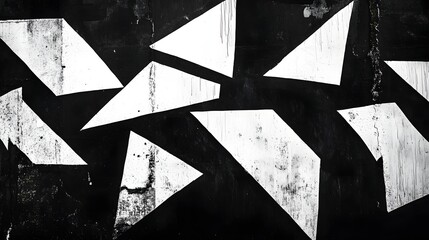Leinwandbilder - Bold Abstract Monochromatic Triangular Graphic Design Art Piece Backdrop with Sharp Contrasting Geometric Black and White Patterns and Shapes on a Dark Textured Wall Surface