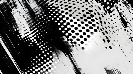Poster - Dynamic and visually striking black and white abstract geometric pattern with contrasting dots blurred shapes and a sense of movement and energy  This modern futuristic