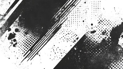 Aufkleber - Edgy Monochrome Grunge Texture Abstract Graphic Design Background with Distressed Grungy Splatter Dots and Halftone Patterns in Black and White